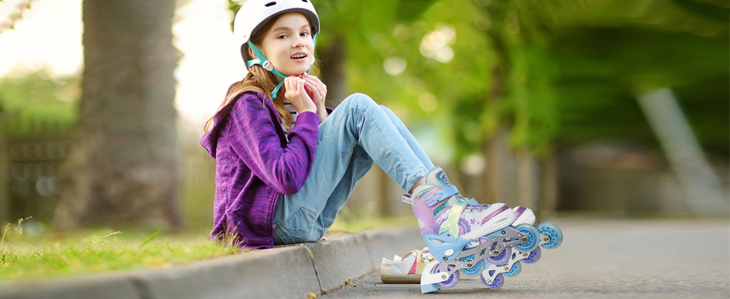 Інлайнери NEMONE для дівчаток, 4 розміри, регульовані, блакитний/фіолетовий, для дому та вулиці, розмір 37-39 EU, модель 'Морська русалка'