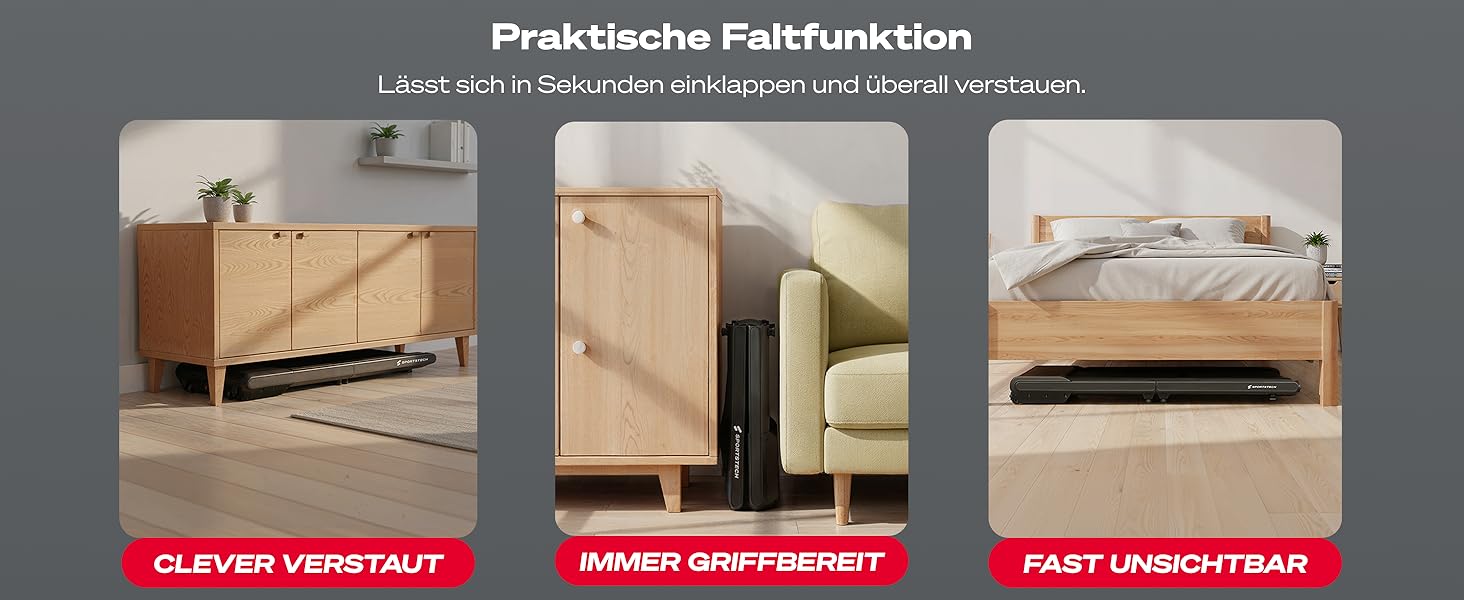 Тренажер Sportstech sWalk Fold: компактний біговий доріжки для дому з LED-підсвіткою та керуванням через додаток, до 6 км/год, 120 кг