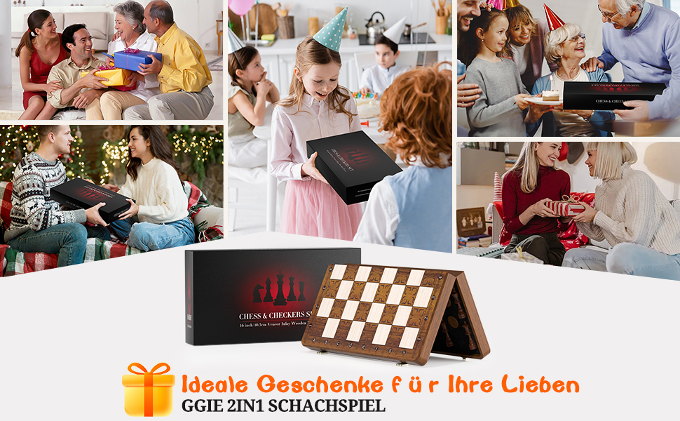 Шахи магнітні 2в1 - 39x39 см, складане шахове поле з дерева, преміум-якість, 32 фігури + 2 дами, для дорослих та дітей