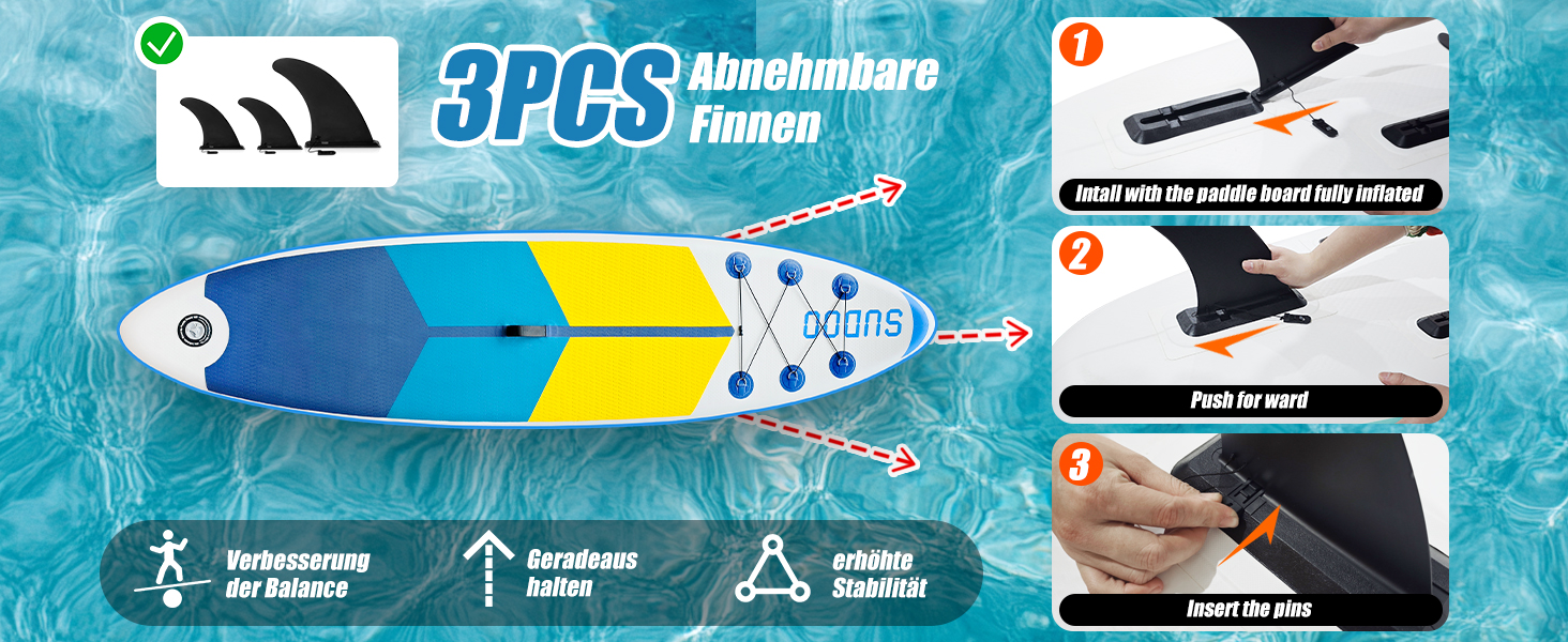 Надувний SUP Борд для вейкбордингу (2+1 особи/сім'ї), Surfboard для дорослих, вантажопідйомність до 150 кг, повний комплект з веслом, плавниками та рюкзаком (SUP20YG-Blue White)