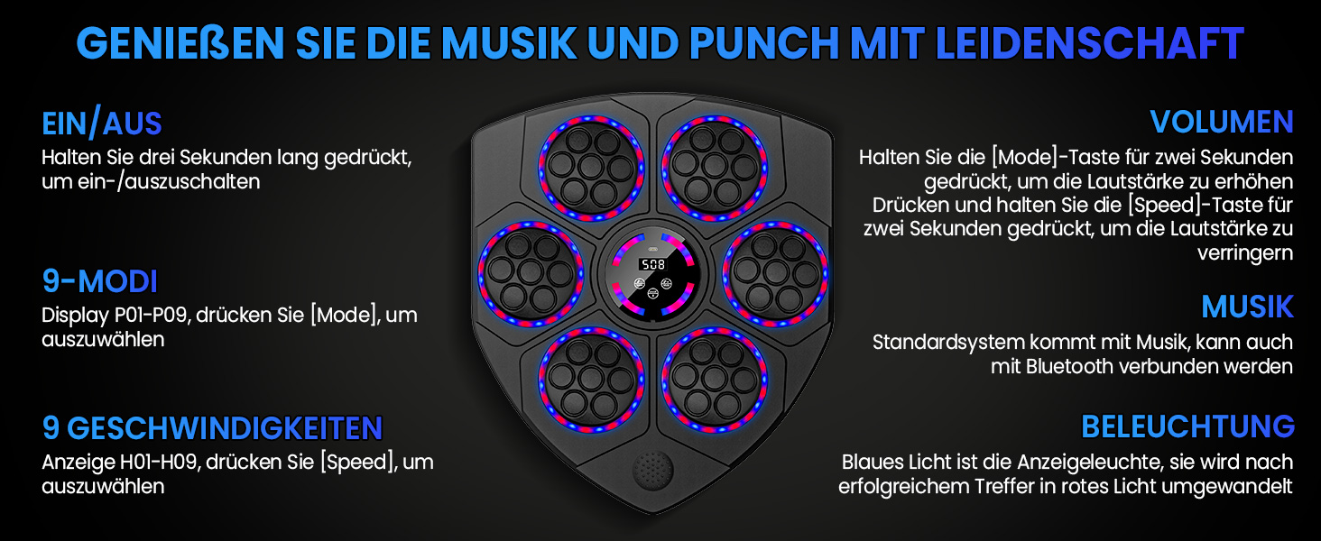 Музичний бокс-машина з рукавичками, LED підсвічуванням, 9 режимів, Bluetooth, настінна для дорослих і дітей