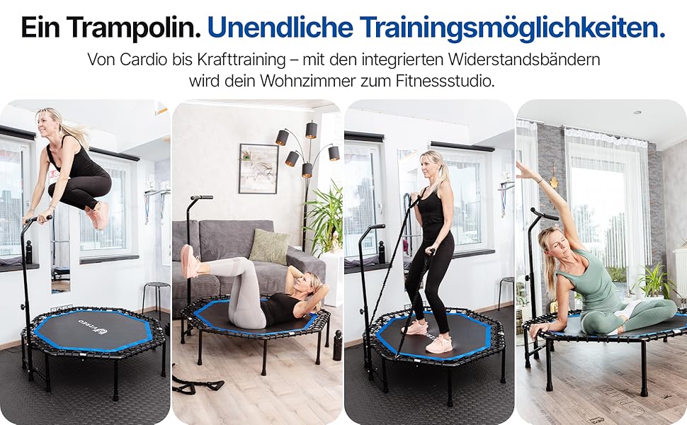 Батут фітнес VIREO для дорослих 102 см, до 150 кг, складаний, з ручкою, гумовими стрічками, для дому