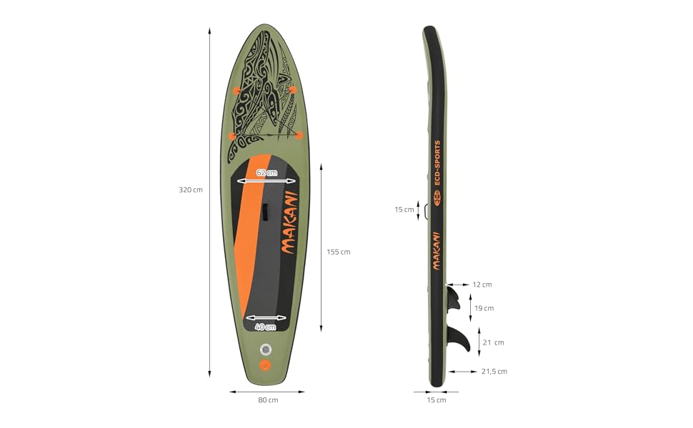 Надувна SUP-дошка ECD Germany Makani 320 см, до 150 кг, алюмінієве весло, комплект аксесуарів, різні кольори