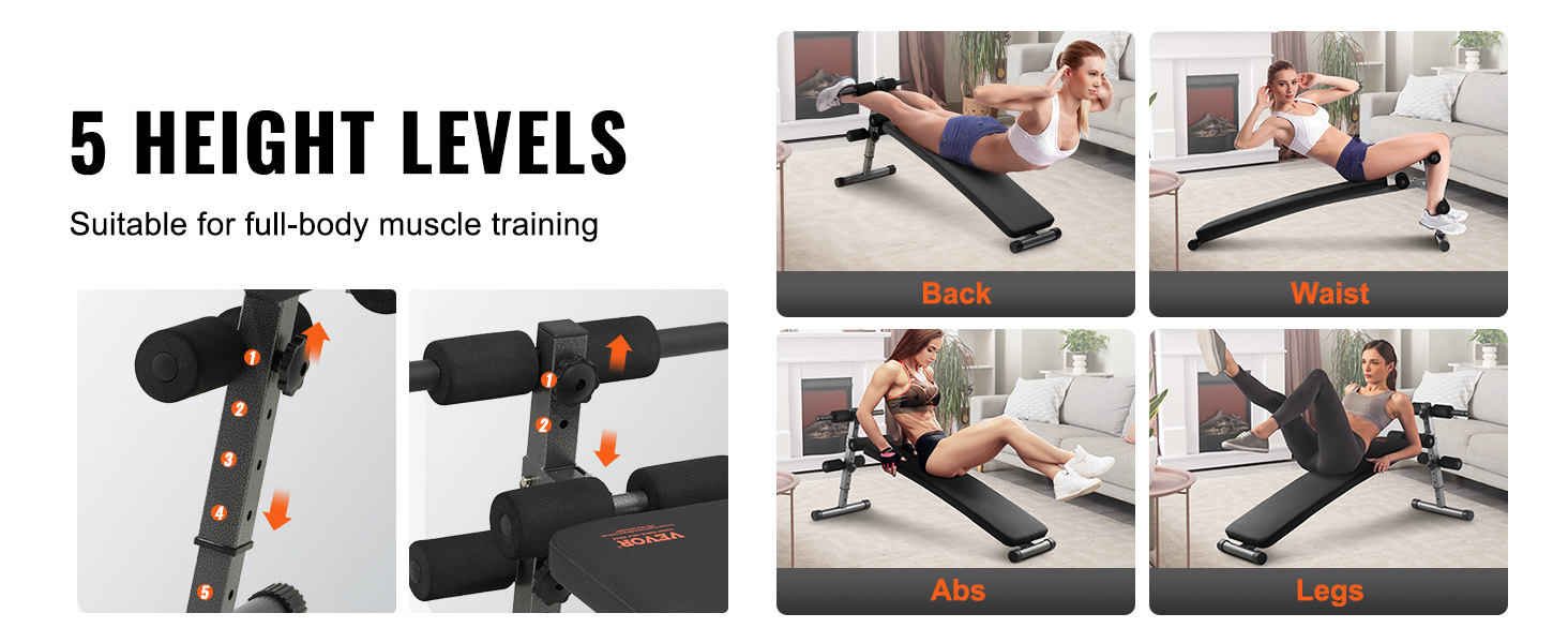 VEVOR лавка для віджимань, Bauchbank з обертовим руків'ям, регульована висота, міцна сталь, вантажопідйомність 500/600/453,6 кг для домашніх тренувань, силові вправи, м'язи всього тіла (лавка для пресу/500lbs)