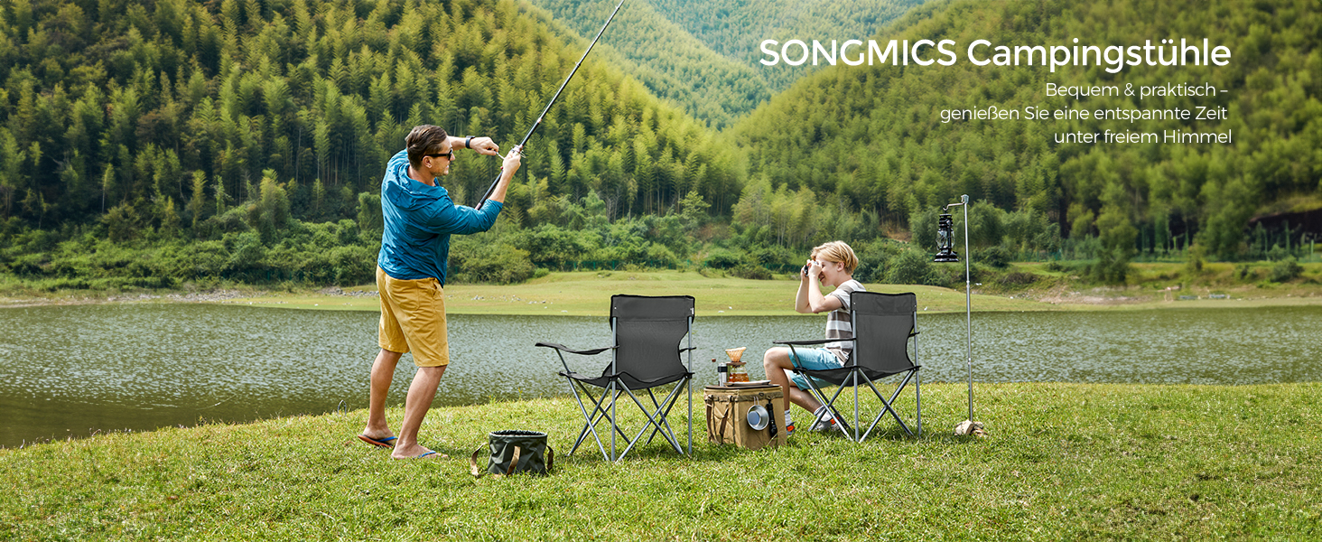 Крісла для кемпінгу SONGMICS, складані, для відпочинку на природі, зручні, з підлокітниками та тримачем для напоїв, стабільний каркас, вантажопідйомність 120 кг, 2 шт. (Шифер сірий)