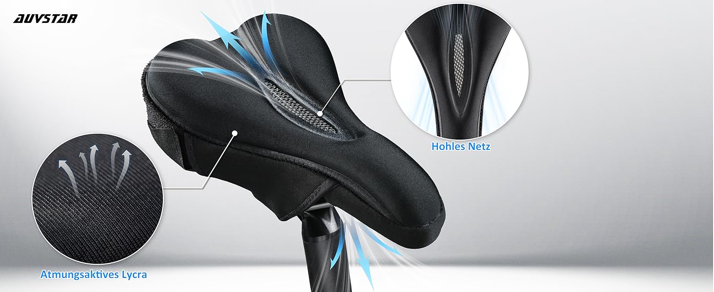 Гелевий чохол на сидіння велосипеда AUVSTAR, дихаючий, преміум-якість, для гірського велосипеда, підходить для чоловіків та жінок, чорний