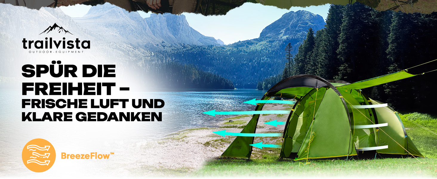 Намет Trailvista® Cevedale Zelt для 4 осіб: водонепроникний, легкий, швидко встановлюється, з тамбуром. Сімейний тунельний намет для кемпінгу, блакитний