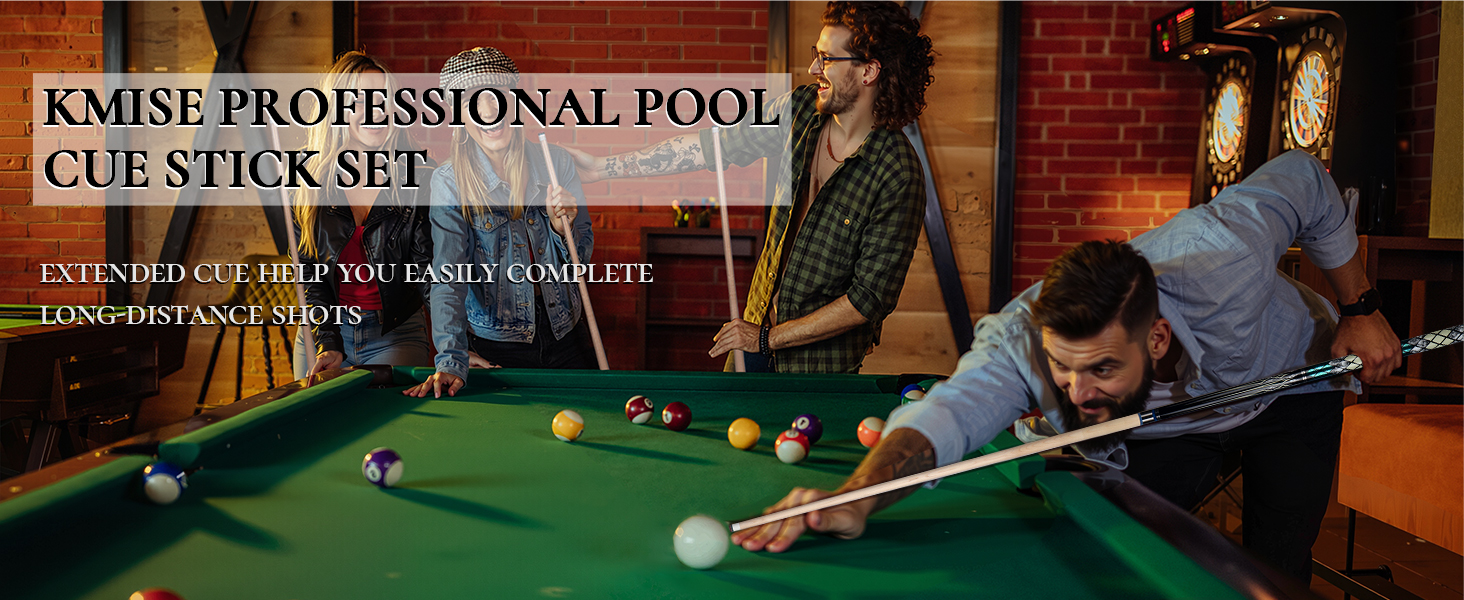 Kmise Professional Pool Queue Stick: професійний кий для більярду з канадського клена з низькою деформацією та телескопічним подовженням з вуглецевого волокна, комплект з шкіряною сумкою та аксесуарами для більярду, 538 г (зелений)