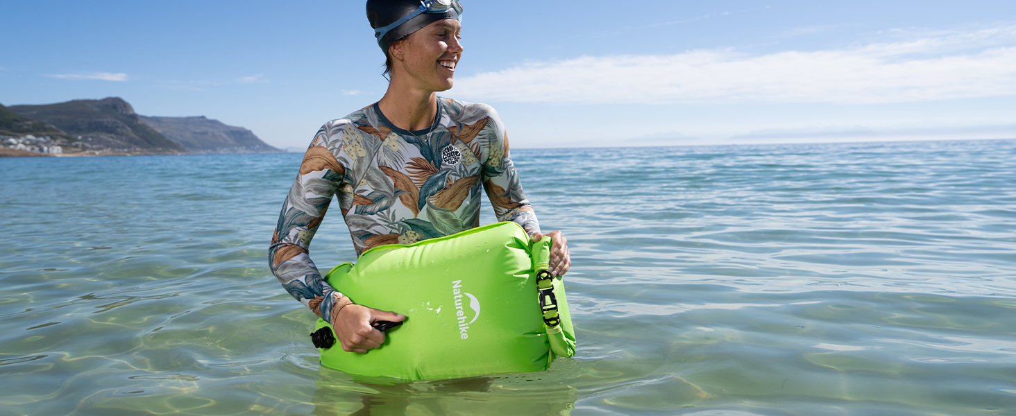 Надувна плавуча бойовка Naturehike 18L/25L з двома повітряними камерами, водонепроникний мішок, пляжна сумка з регульованим поясом для плавання та відпочинку на пляжі (Помаранчевий)