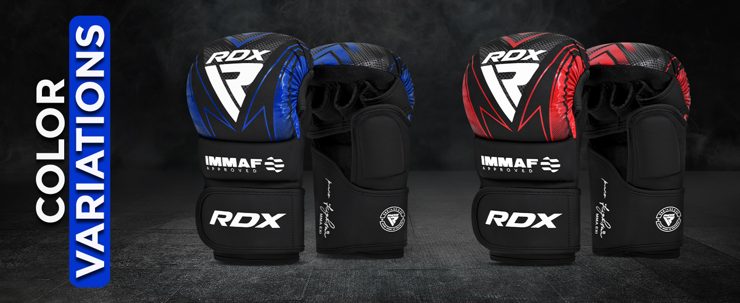 Рукавички для спарингу та грепплінгу RDX IMMAF з відкритою долонею, вентильовані рукавички для муай-тай, кікбоксингу та фріфайту, червоні, розмір S