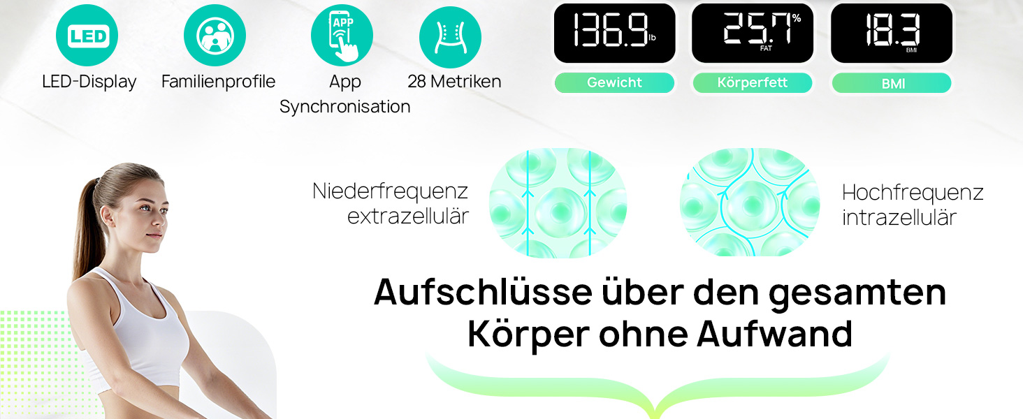 Вага RunSTAR для вимірювання жиру в тілі, персональна вага з 8 електродами, вимірювання ваги, жиру, BMI, м'язової маси та 28 параметрів тіла, додаток, 3 показники, 180 кг, чорний колір