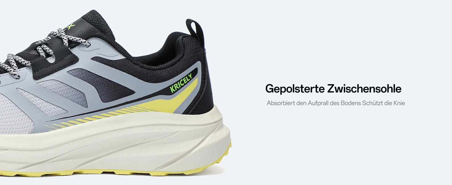 Кріцелі: Кросівки для бігу та трекінгу, сірі, 47 EU. Зручні спортивні кросівки для чоловіків, широка передня частина, підходять для бігу по вулицях та трейлу