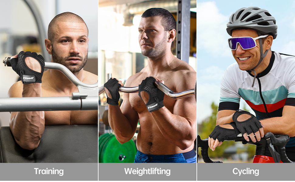 Фітнес рукавички для жінок та чоловіків: дихаючі рукавички для важкої атлетики, тренувань, спортзалу, бодібілдингу, силових тренувань, велоспорту. Чорний, розмір M