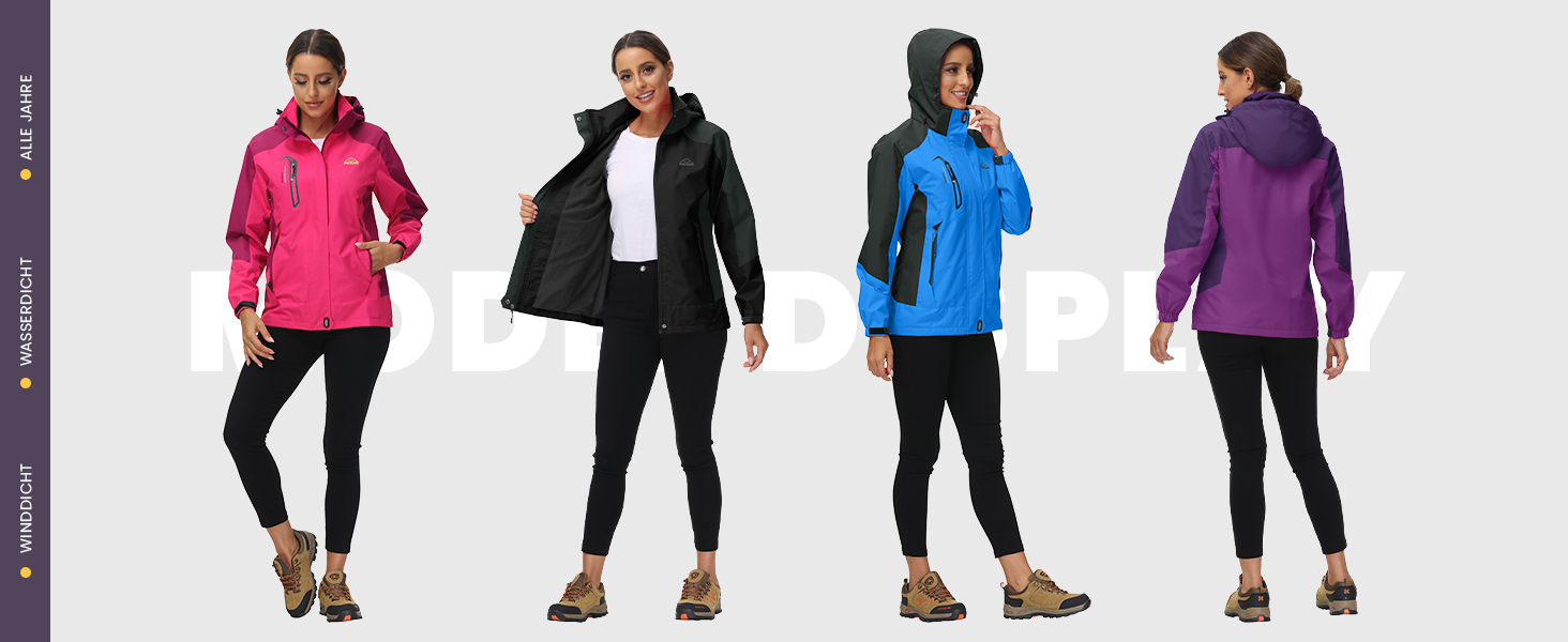 Жіноча трекінгова куртка Outdoor Легка перехідна куртка Вітронепроникна куртка Водонепроникна куртка-дощовик Дихаюча функціональна куртка з відстібаною капюшоном, Рожево-червоний колір, Розмір L