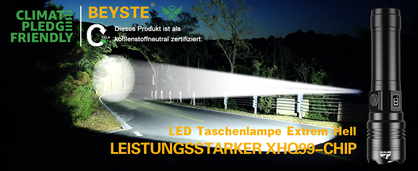 Ліхтар LED BEYSTE 1000000 Люмен, Тактичний ліхтар USB, Водостійкий, Чорний