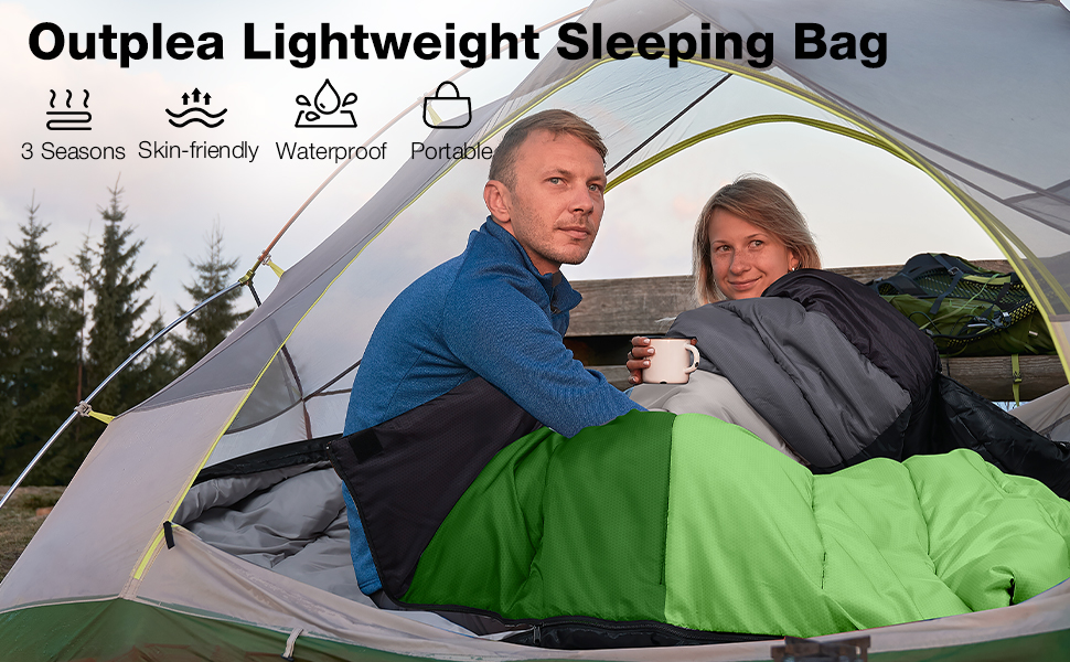 Спальний мішок Outplea для кемпінгу, 3-4 сезони, водонепроникний, 220x80 см, для дорослих та дітей, блакитний