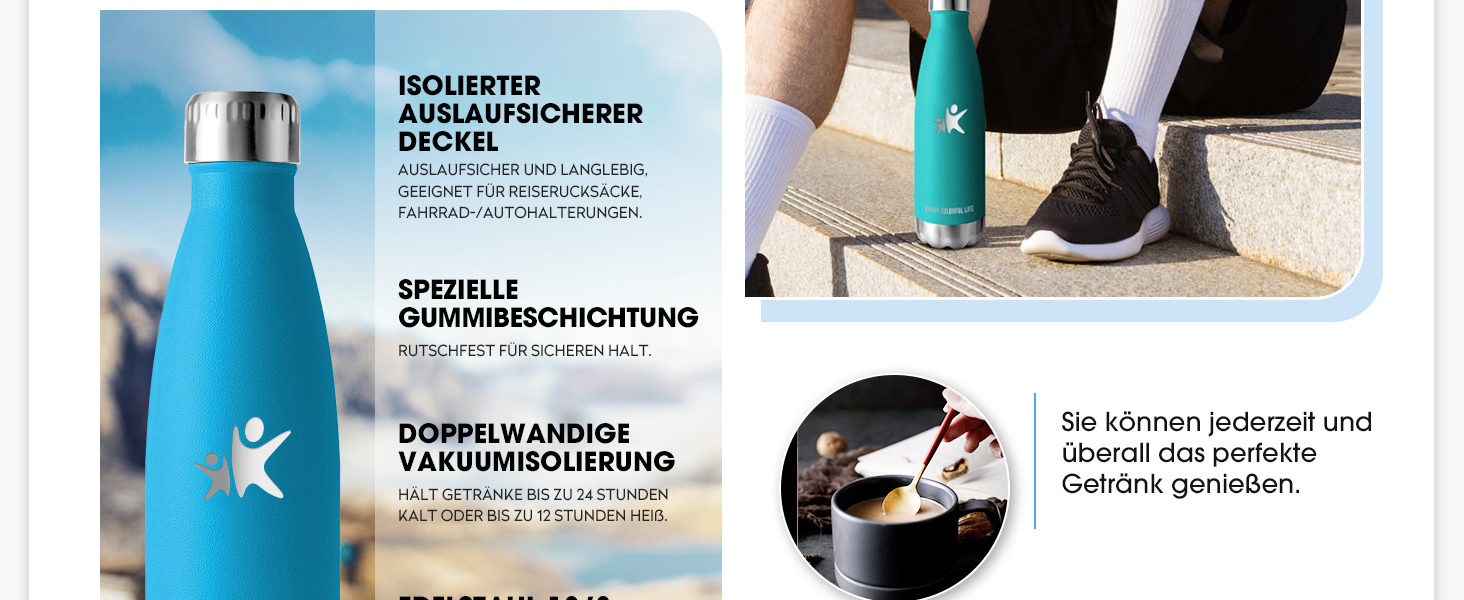 Термос KollyKolla з нержавіючої сталі, 500мл/750мл/1л, без протікань, ізотермічна пляшка, для дітей, спортивна, для школи, фітнесу, відпочинку на природі, кемпінгу, 1000 мл, темно-синій