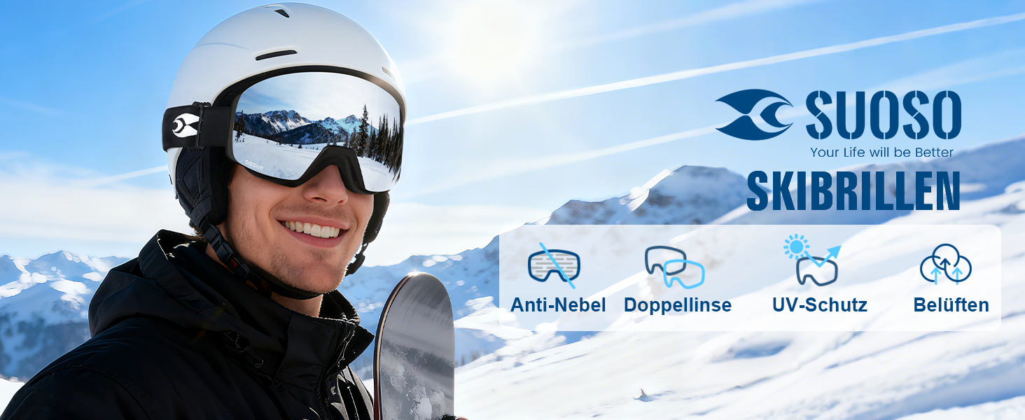 Скі-маска Suoso OTG для чоловіків та жінок - скі-окуляри з UV-захистом, антизапітніння, сумісні з шоломом, чорно-синій