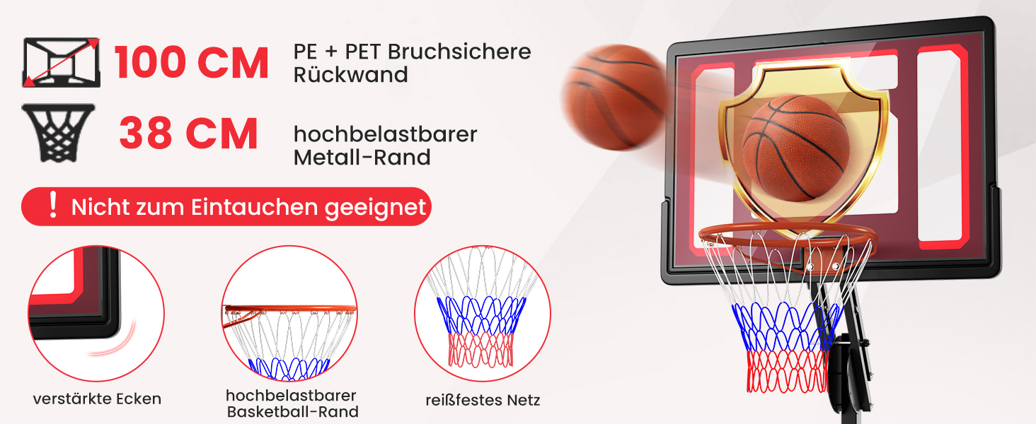 Баскетбольний кошик GOPLUS вуличний з підставкою, регульована висота 105-260 см, портативний баскетбольний стенд на колесах для дітей та підлітків