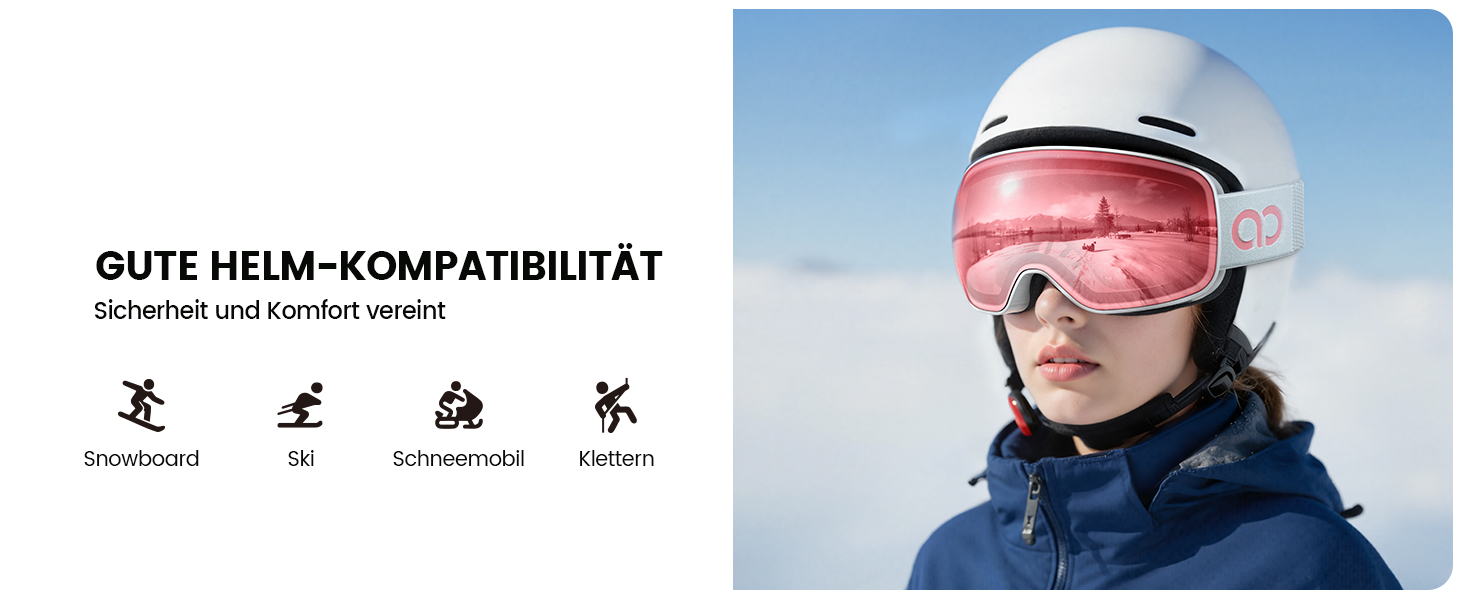 Ламмікал - Скі-маска для чоловіків та жінок, сноуборд маска з OTG - [Ultra HD, широке поле зору] - Анти-туманна скі маска для людей у окулярах, дзеркальна сноуборд маска, скі маска UV400 з захистом від відблисків (Покращена - біла рама - рожевий колір (VLT: 28%))