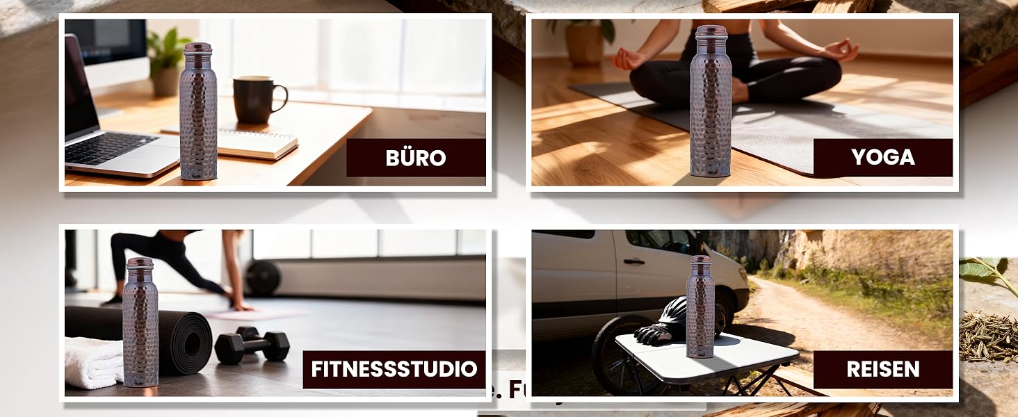 Куперна пляшка для води з кришкою та сумкою 1000 мл (2 шт.) - Аюрведа, для офісу та йоги