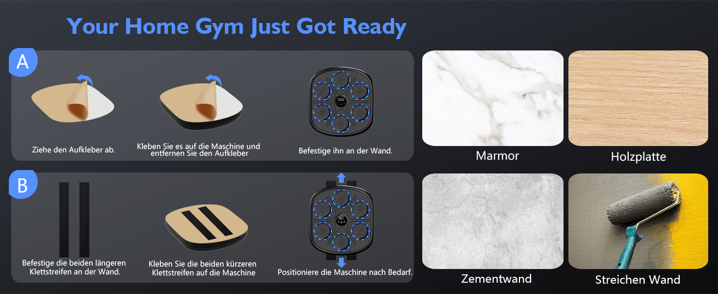 Buba Toys музичний бокс-машина з боксерськими рукавичками, настінний LED Bluetooth тренажер для дому, заряджається, для тренування рефлексів і координації рук і очей