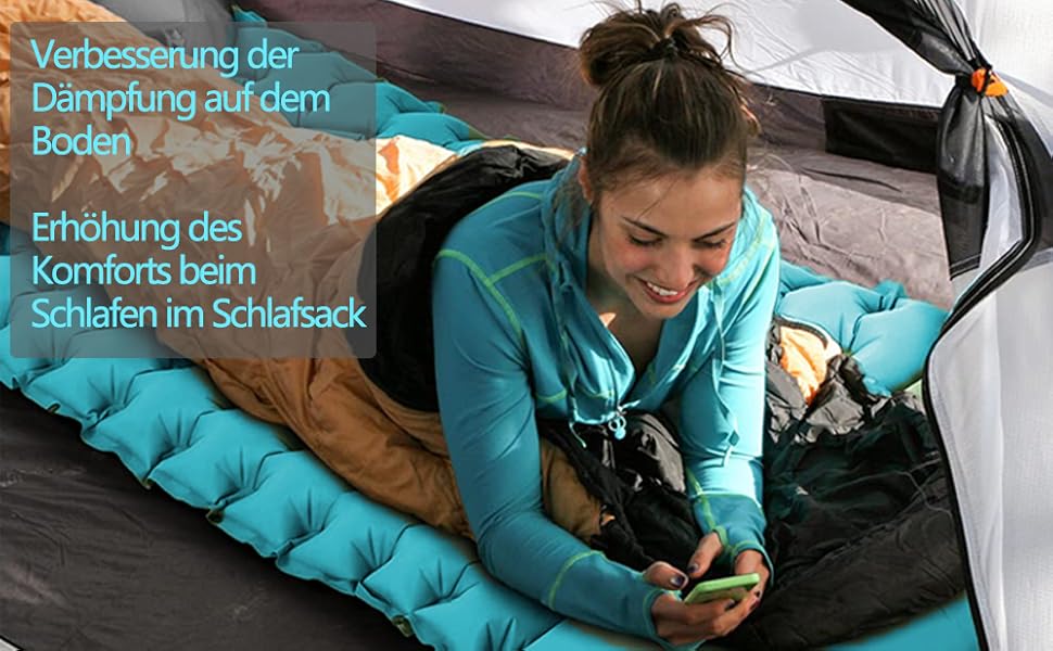 TENQUAN Килимок для кемпінгу самонадувний, 9см - туристичний килимок, повітряний матрац, килимок для сну, клапан, насос, для авто, намету, трекінгу, пляжу (блакитний/сірий)