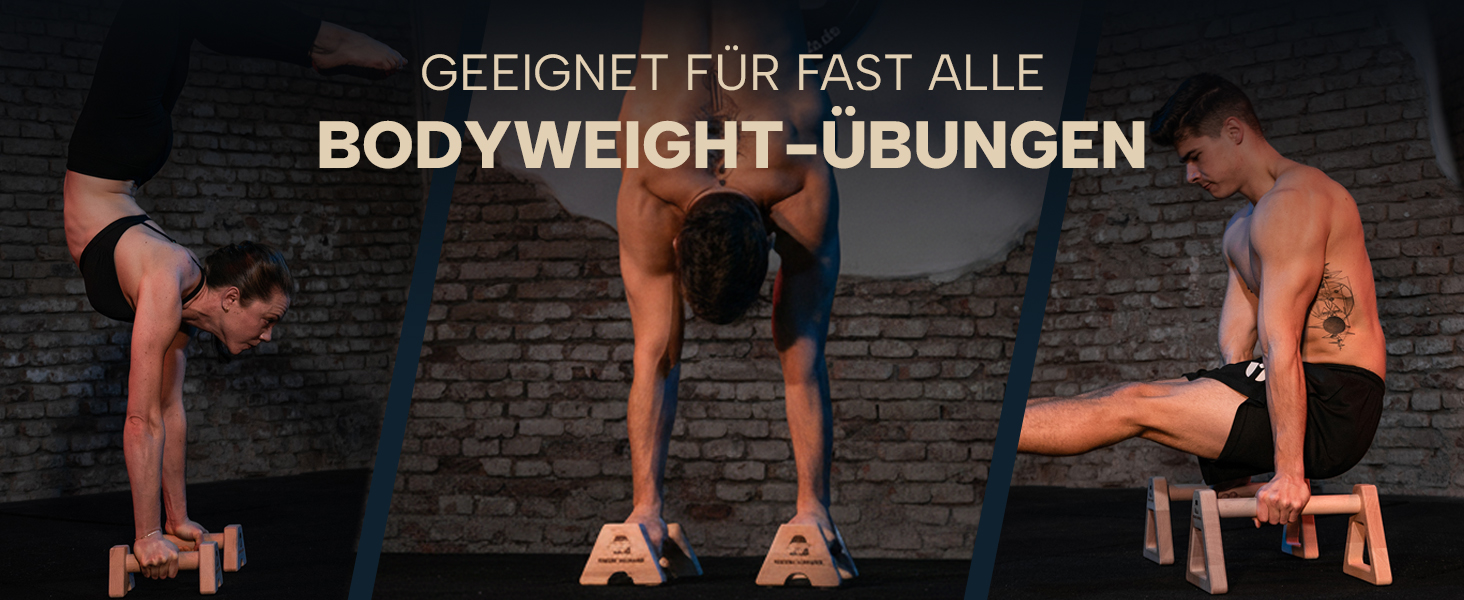 Набір дерев'яних опор для віджимань BARE HANDS (S + L) — Паралетси для калистеники, стійких гімнастичних ручок для хендстенду та тренувань, 2 шт. (світле дерево)