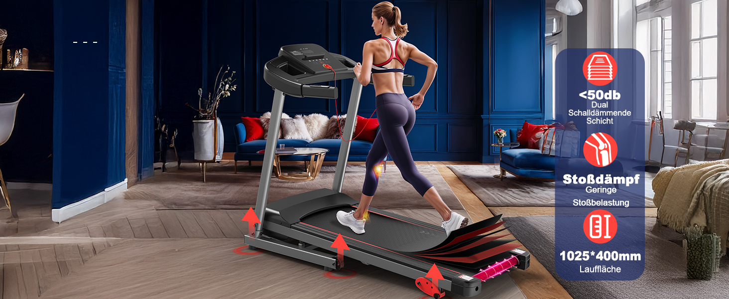 CharonFit T300: Складний біговий тренажер для дому з регулюванням нахилу до 12 км/год, 2.5 PS, вантажопідйомність 120 кг, сумісний з додатком, 2 роки гарантії, чорний