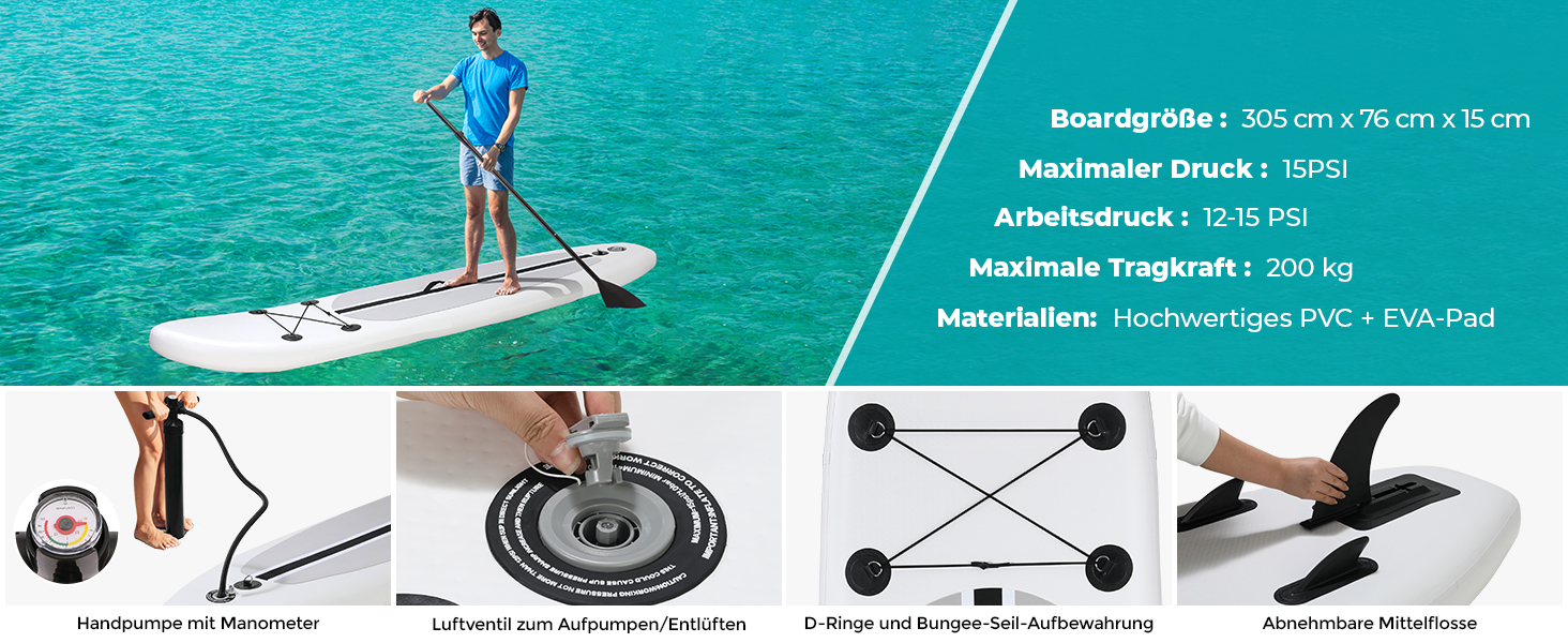 Надувний SUP дошка Stand Up Paddle 305см для дорослих, 200кг, для 2 осіб, з аксесуарами