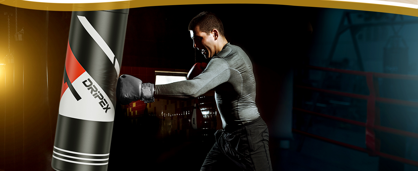 Боксерський мішок Dripex з наповнювачем, важкий підвісний боксерський мішок, комплект з міцним сталевим ланцюгом на 360° та боксерськими рукавичками для тренувань кікбоксингу, фітнесу, MMA