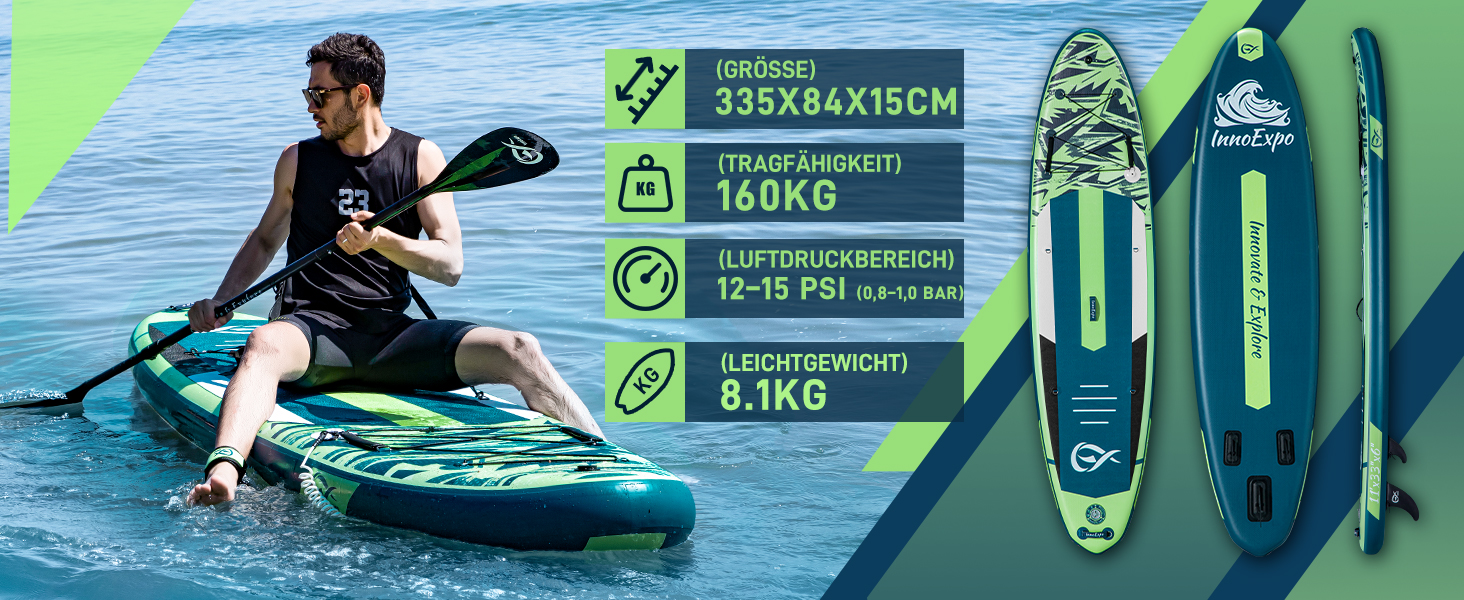 Надувні SUP-дошки InnoExpo 11' з преміум аксесуарами: стабільний дизайн, антиковзне покриття для підлітків та дорослих (з сидінням для каяка)