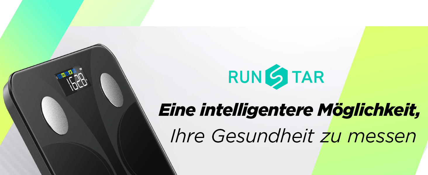 Вага RunSTAR для вимірювання жиру в тілі, персональна вага з великим дисплеєм, аналізатор 13 показників, синхронізація з додатком