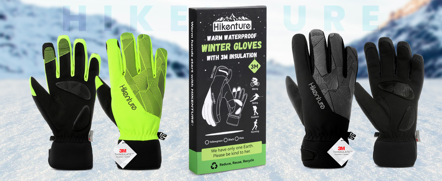 Зимові рукавички HIKENTURE: водонепроникні, для їзди на велосипеді, катання на лижах, чоловічі/жіночі, термо, чорно-сірий, розмір L