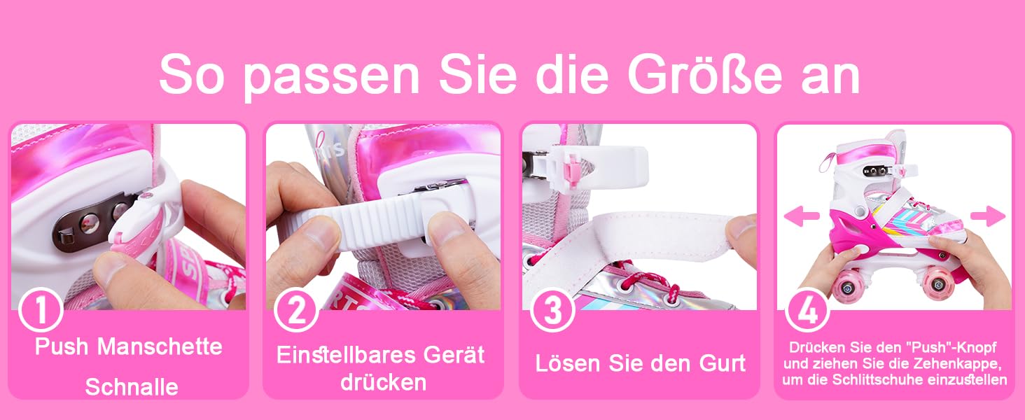 Дитячі ролики Kinder Rollschuhe для дівчаток та хлопчиків, регульовані, 8 світлодіодних коліщат, квадро ролики, для малюків, початківців, для використання в приміщенні та на вулиці, рожеві (EU28-32)