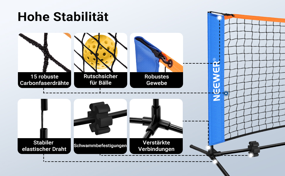 Сітка для піклболу NEEWER 6ft - широка сітка для бадмінтону, портативна, складна, для тренувань в приміщенні та на вулиці