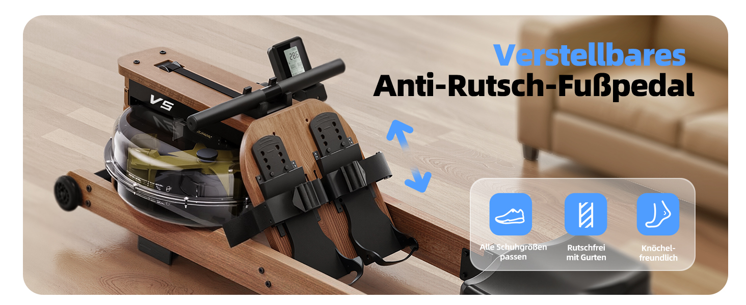 Гребний тренажер YPOO з водяним опором, складаний, дерев'яний, з Bluetooth-дисплеєм, для дому, до 160 кг