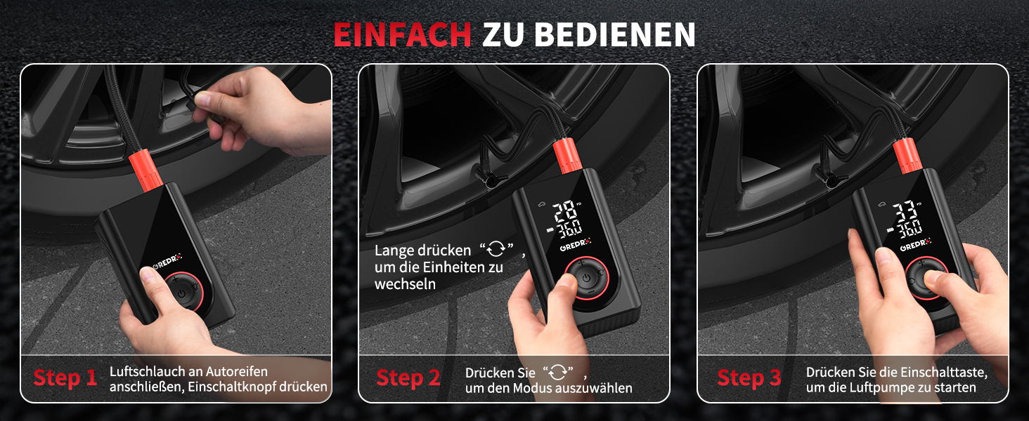 Електричний компресор GREPRO для авто, мото, велосипеда та м'ячів, 150 PSI, акумулятор 5000mAh, LED-ліхтар, цифровий манометр