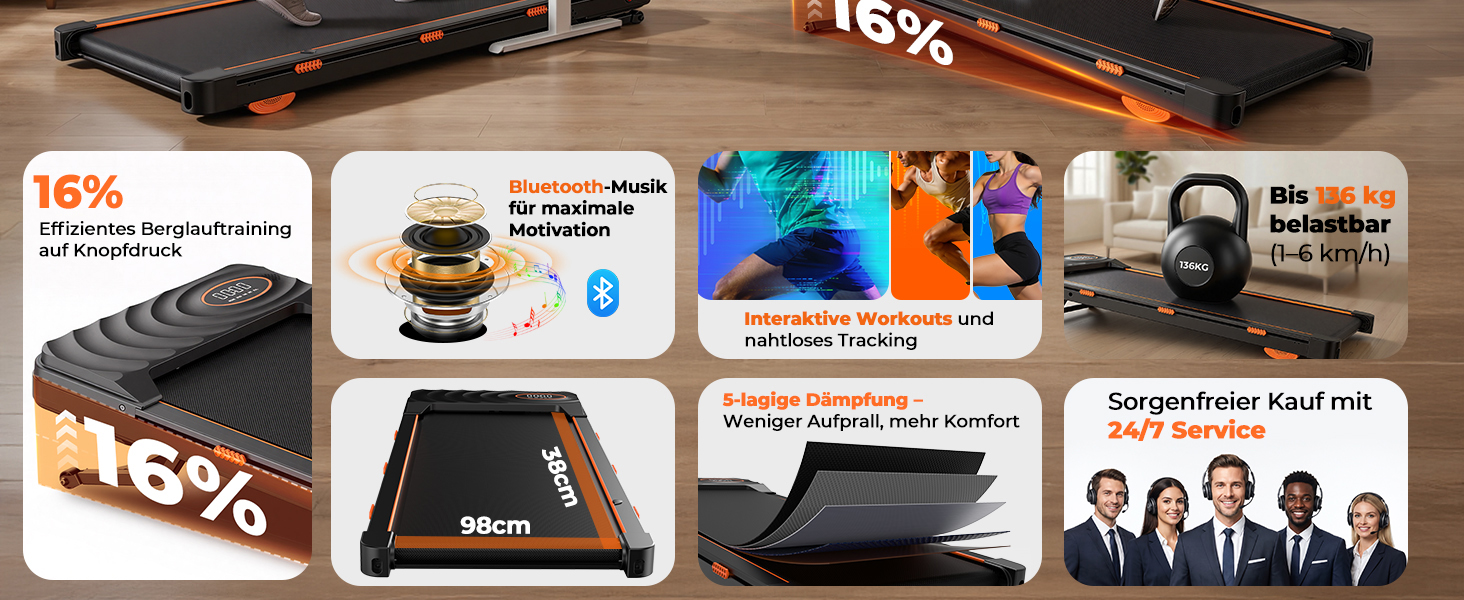Домашня бігова доріжка JAGJOG Walking Pad з автоматичним нахилом 16%, Bluetooth-динаміками, колір: ебенове дерево