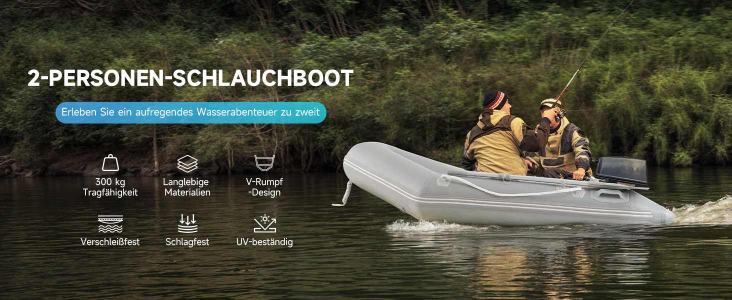 Надувне човен Dartmoor для 2 дорослих: сірий човен з алюмінієвим дном, веслами та насосом (230x130x33 см)