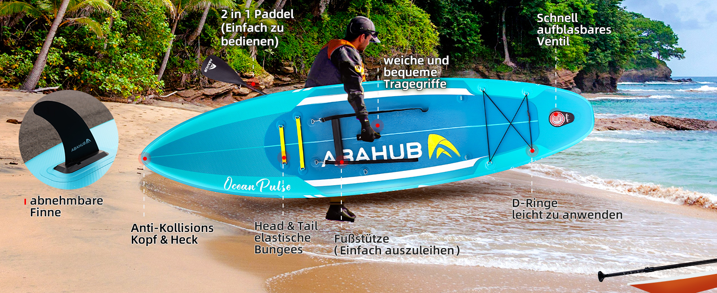 Надувний SUP Борд Abahub 320x78x15см: Комплект для Станд Ап Паддлінг, Каякінг, Риболовля. З регульованим веслом та сидінням.