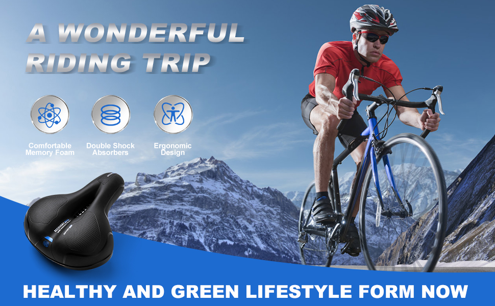 Велосипедне сідло з гелевою вставкою, широке, м'яке, комфортне, дихаюче, амортизуюче, ергономічне, з водонепроникним чохлом, чорне