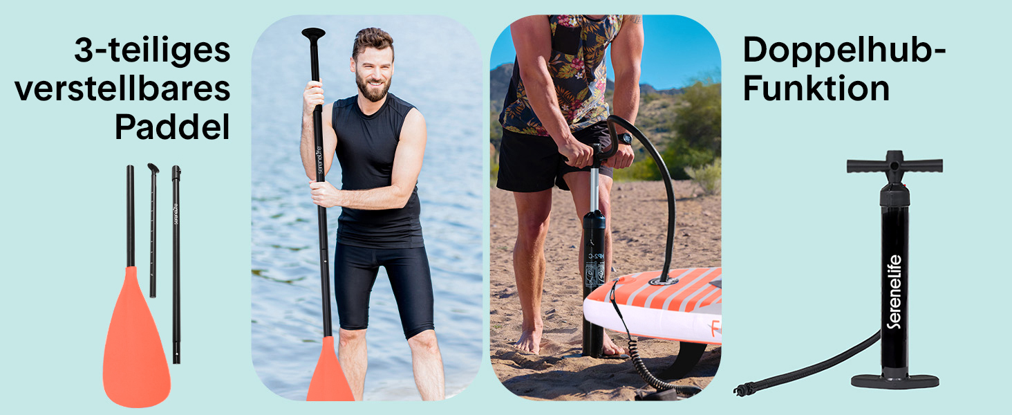 Надувний SUP СеренеЛайф для дорослих та дітей: комплект дошки, весла, насоса та сумки. Touring SUP, ручне управління, оранжевий, до 155 кг