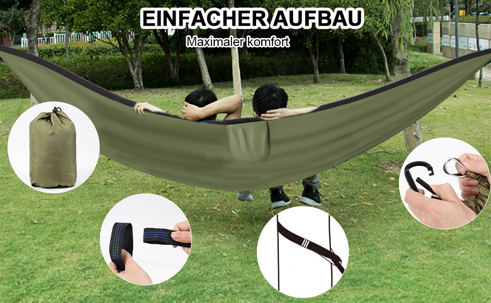 Гамак для відпочинку на відкритому повітрі Uphitnis з москітною сіткою, 272 кг вантажопідйомність, дихаючий, ультралегкий, нейлон, для кемпінгу та подорожей, оливковий колір