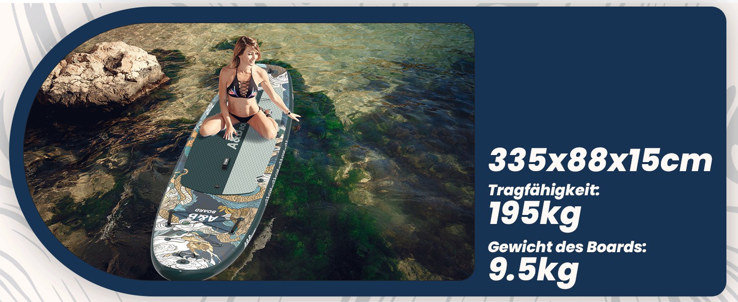 Надувний SUP-борд ABBOARD 335 см для двох осіб, зелений - з преміум аксесуарами, вантажопідйомність 200 кг