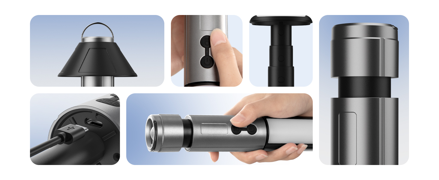 Налобний ліхтар для кемпінгу з телескопічним штативом, IPX4, багатофункціональний, з підсвічуванням, для намету, з гачком, аксесуари для кемпінгу