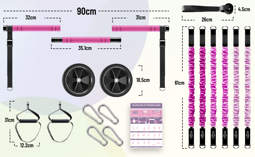 Набір штанг для пілатесу COSDIG, 6 стрічок опору, AB Roll, дверний якір, рожевий