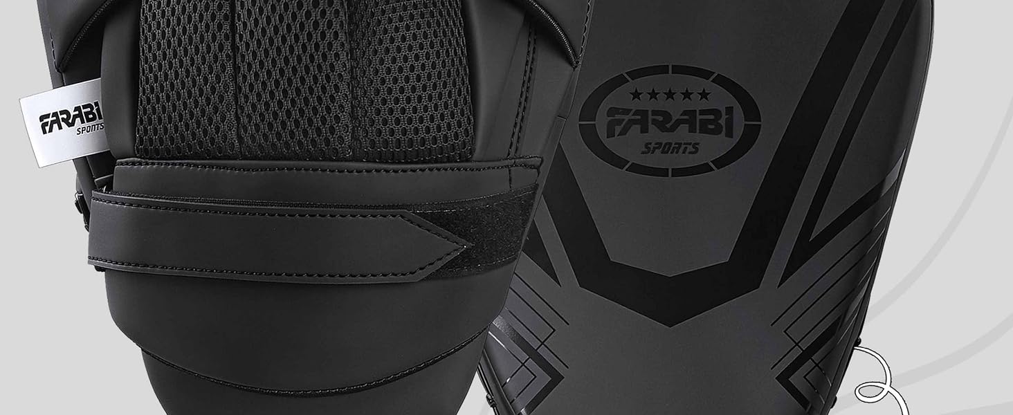 Боксерські лапи Farabi Sports для кікбоксингу та MMA – легкі вигнуті лапи з амортизуючою піною, ручкою та застібкою-липучкою для Муай-Тай