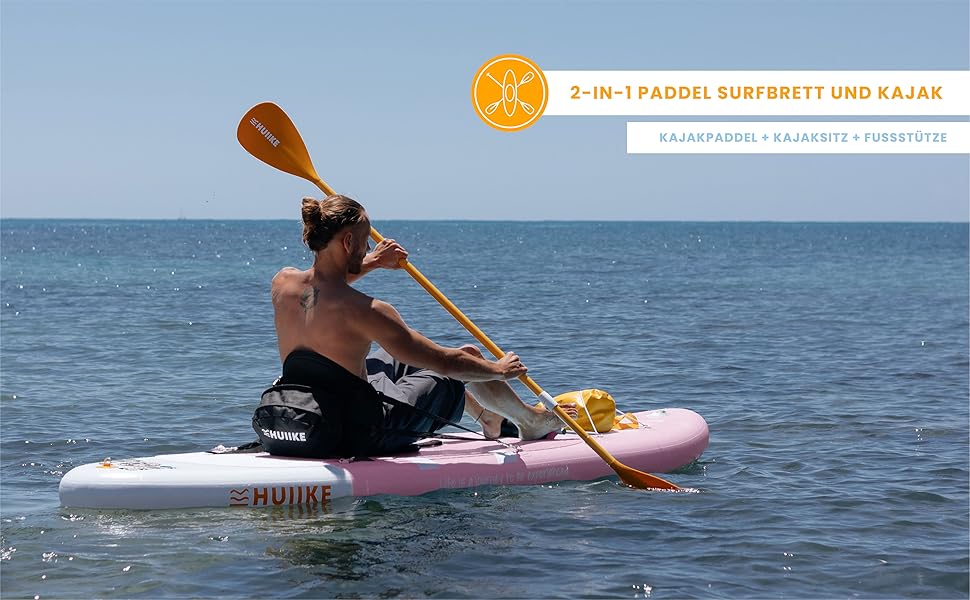 Надувний SUP Борд HUIIKE для Станд Ап Паддлінгу (Stand Up Paddling) з аксесуарами: весло, фіни, насос. Стабільний та міцний надувний SUP борд Enjoyer Pink, 305x84x15 см, до 130 кг.