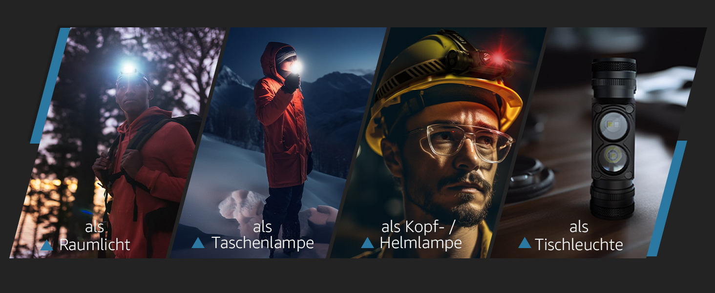 Ліхтар на лоб Lepro, акумуляторний, IP65, 1000 люмен, знімний LED, червоне світло, 6 режимів, для кемпінгу, спорту, риболовлі, майстерні, з USB-C кабелем